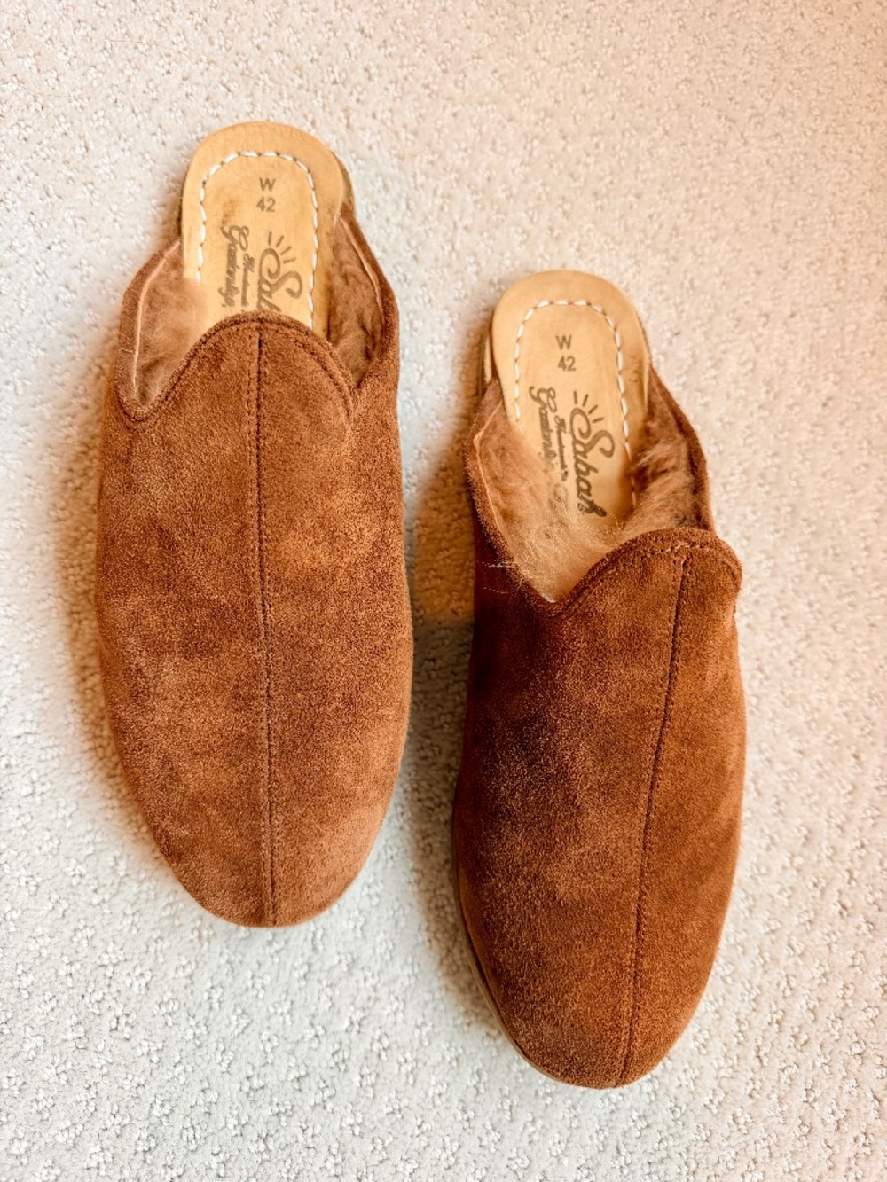Sabah Women's Chestnut Suede Shearling Baba Slipper, Sz 9-9.5W NIB